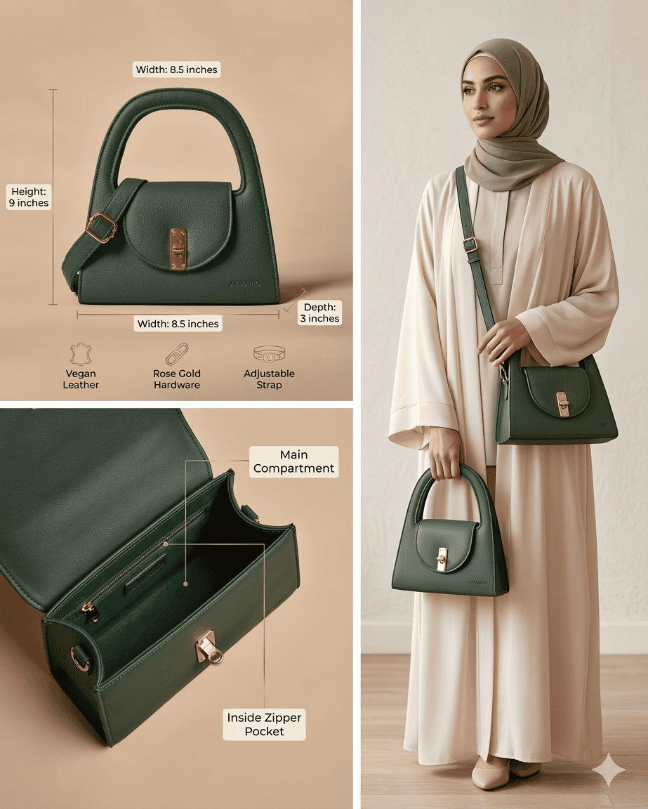 Pagani Olive Green Crossbody Bag - Detail View - Armario Pakistan