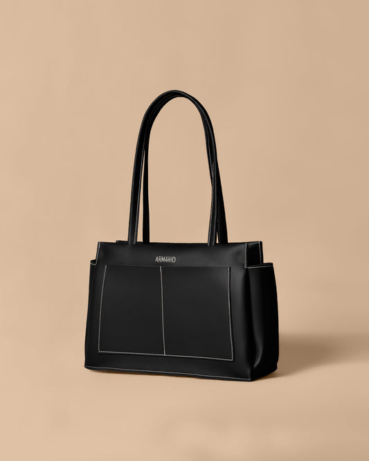 ARM Black Shoulder Tote Bag - Side View - Armario