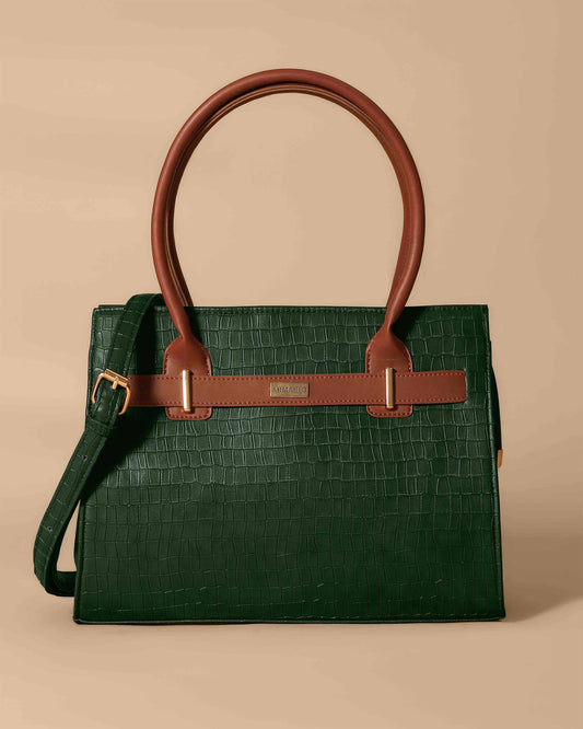 Vintage satchel Crocodile Bag ( Olive Green)