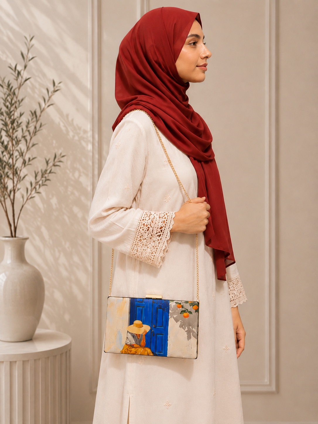 Armario Printed Clutch Blue Door Orchard by Armario Pakistan