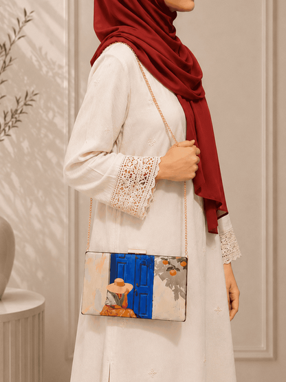 Armario Printed Clutch Blue Door Orchard by Armario Pakistan