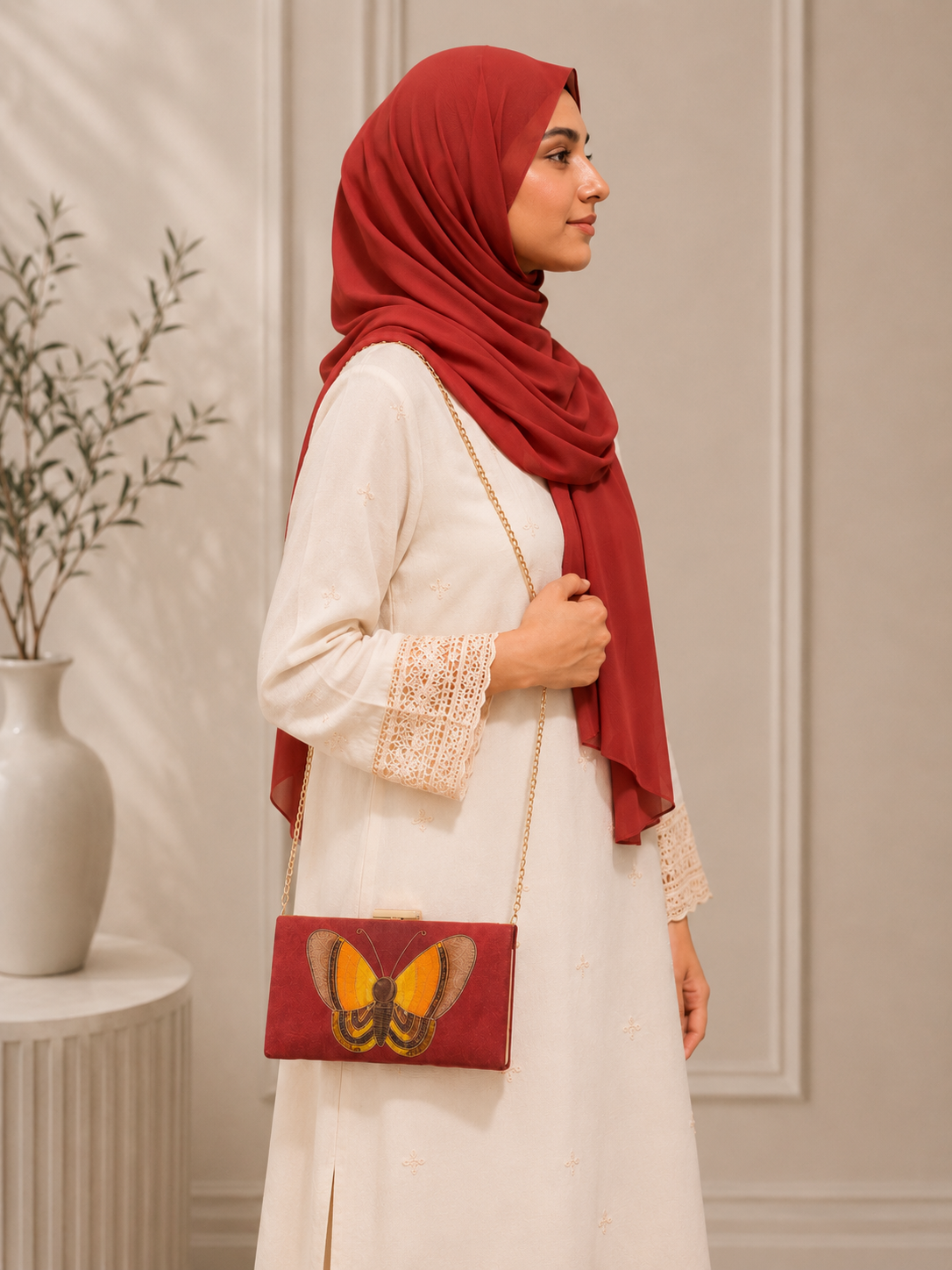 Armario Printed Clutch Butterfly Maroon by Armario Pakistan