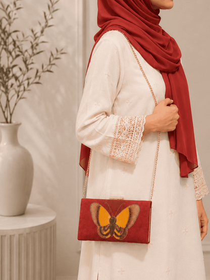 Armario Printed Clutch Butterfly Maroon by Armario Pakistan