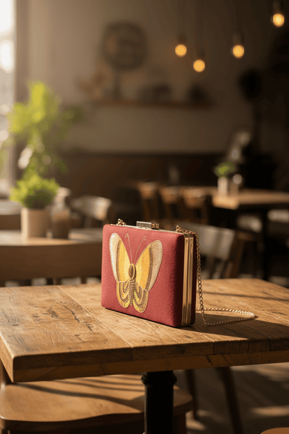Armario Printed Clutch Butterfly Maroon - inside view