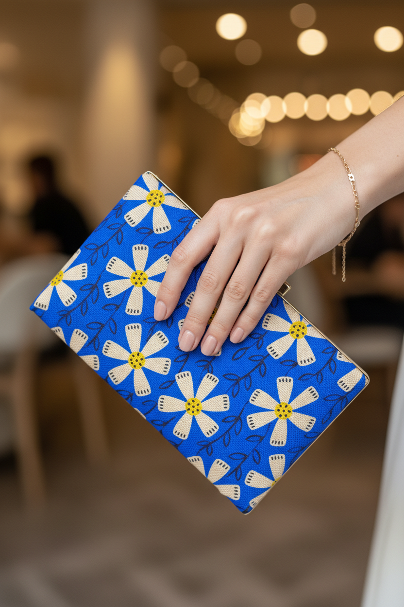 Armario Printed Clutch Blue Daisy by Armario Pakistan - detail