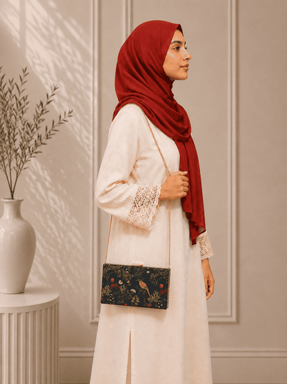 Armario Printed Clutch Navy Garden Bird by Armario Pakistan