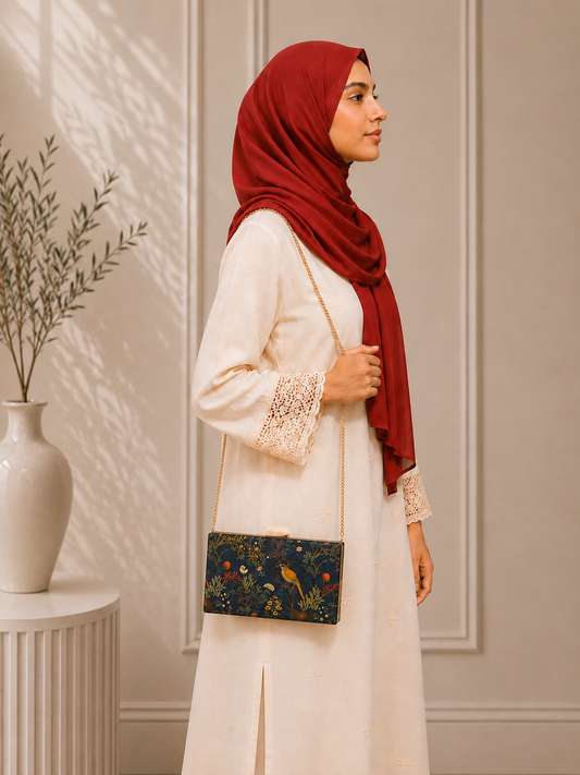Armario Printed Clutch Navy Garden Bird by Armario Pakistan