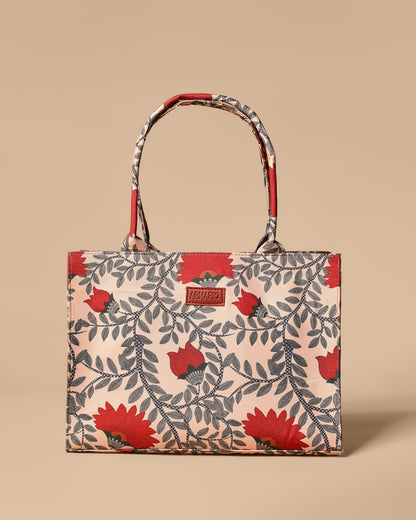 Nawabi Couture Red and Beige Print Tote Bag