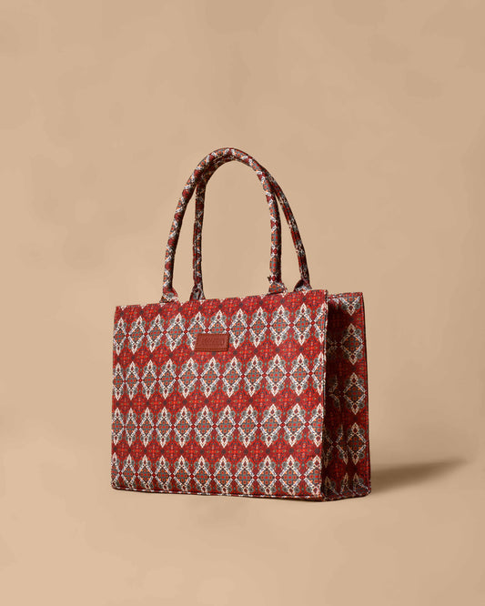 Agra Durrie Print Tote Bag - Side View - Armario