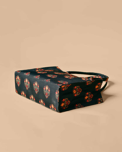 Forest Green Mogra Print Tote Bag - Back View - Armario
