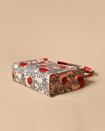 Nawabi Couture Red and Beige Print Tote Bag