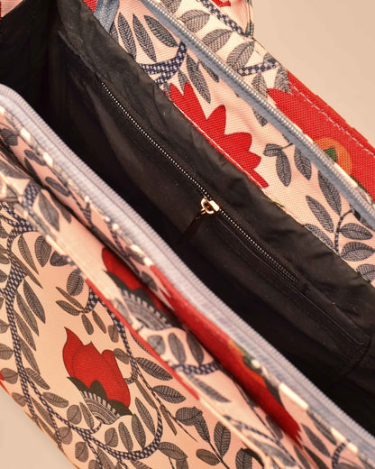 Nawabi Couture Red and Beige Print Tote Bag